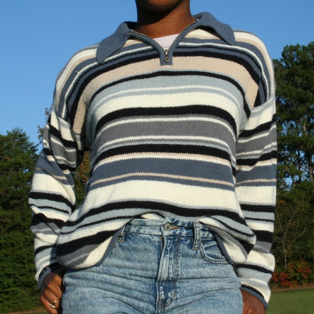 Vintage Express Blue and White Striped Pull Over